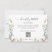 Elegante Wilde Bloem Bruiloft QR Code RSVP Kaart (Voorkant)