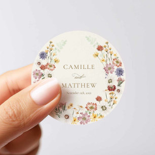 Elegante Wilde Bloem Bruiloft Ronde Sticker