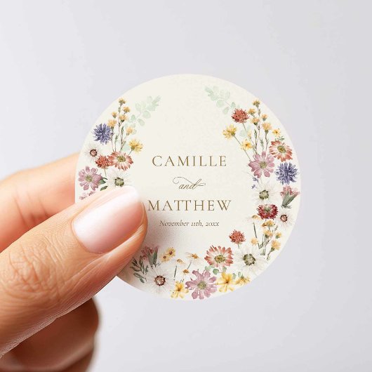 Elegante Wilde Bloem Bruiloft Ronde Sticker
