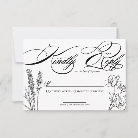 Elegante Wilde Bloem Bruiloft RSVP Kaart (Voorkant)