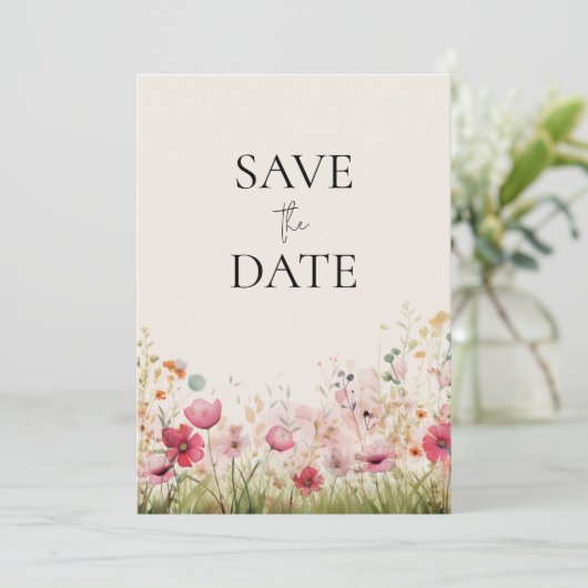Elegante wilde bloem bruiloft save the date (Staand voorkant)