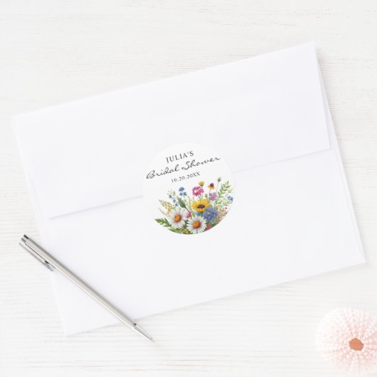 Elegante Wilde Bloem Bruiloftsfeest  Ronde Sticker (Envelop)