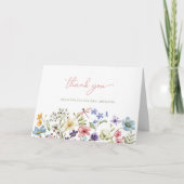 Elegante Wilde Bloem Calligrafie Bruidsdouche Bedankkaart (Voorkant)