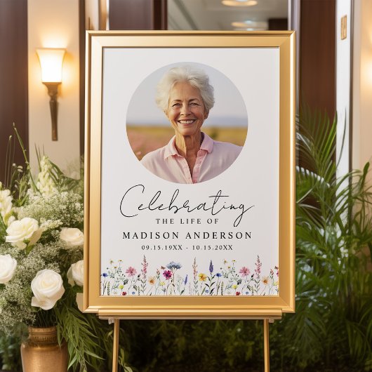 Elegante Wilde Bloem Crème Foto Herdenking van het Poster