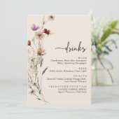 Elegante Wilde Bloem Dranken Bruiloft Menu (Staand voorkant)