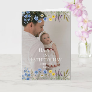 Elegante wilde bloem eerste Vaderdag foto papa Kaart