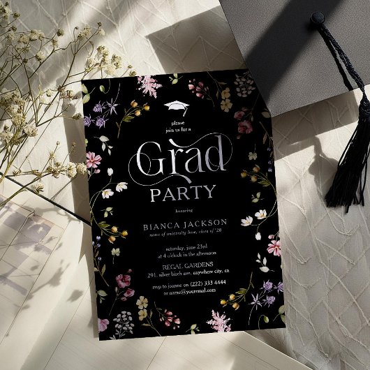 Elegante wilde bloem eindexamenfeest Afstuderen Kaart
