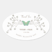 Elegante Wilde Bloem en Vlinder Dank Je Ovale Sticker (Voorkant)