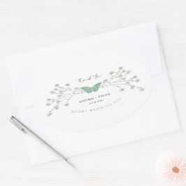 Elegante Wilde Bloem en Vlinder Dank Je Ovale Sticker