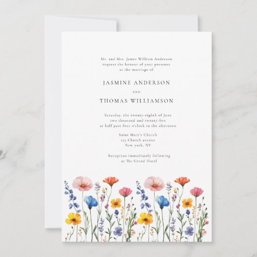 Elegante wilde bloem formele minimale trouwdag kaart (Voorkant)