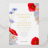 Elegante wilde bloem goud folie uitnodiging (Voorkant)