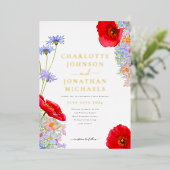Elegante wilde bloem goud folie uitnodiging (Staand Voorkant)
