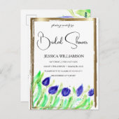 Elegante wilde bloem gouden bruidsdouche uitnodigi briefkaart (Voorkant / Achterkant)