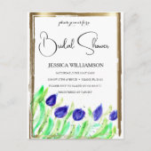 Elegante wilde bloem gouden bruidsdouche uitnodigi briefkaart (Voorkant)