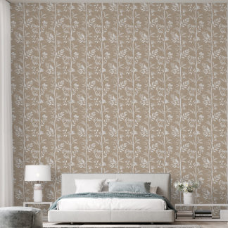 Elegante Wilde Bloem Klei Beige Botanisch Behang
