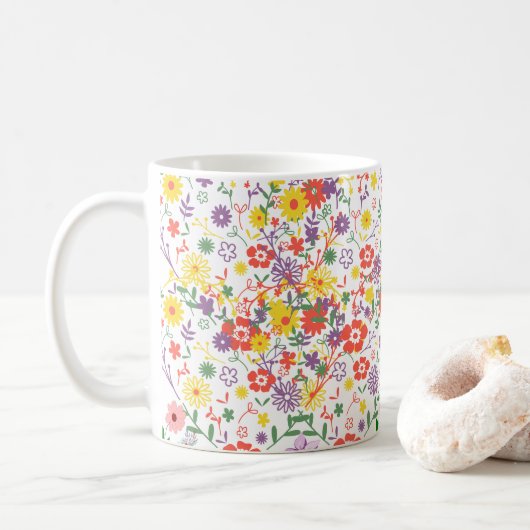Elegante Wilde Bloem Koffiemok | Bloemige Botanisc (Met donut)