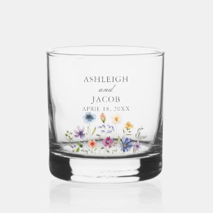Elegante wilde bloem lente bruiloft gepersonalisee whisky glas
