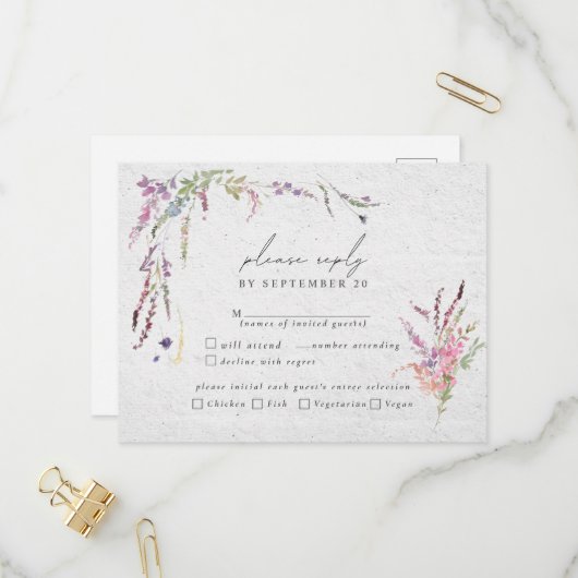 Elegante Wilde Bloem Moderne Trouwmaaltijden RSVP Uitnodiging Briefkaart (Voorkant / Achterkant in situ)