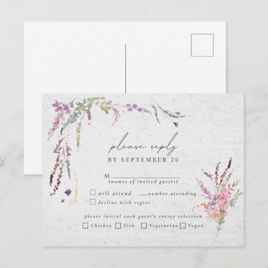 Elegante Wilde Bloem Moderne Trouwmaaltijden RSVP Uitnodiging Briefkaart (Voorkant / Achterkant)