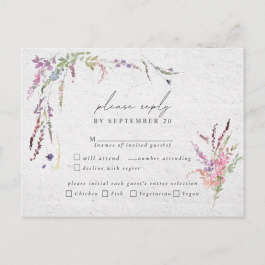 Elegante Wilde Bloem Moderne Trouwmaaltijden RSVP Uitnodiging Briefkaart (Voorkant)