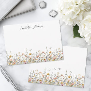 Elegante Wilde Bloem Monogram Bloemen Notitiekaartje