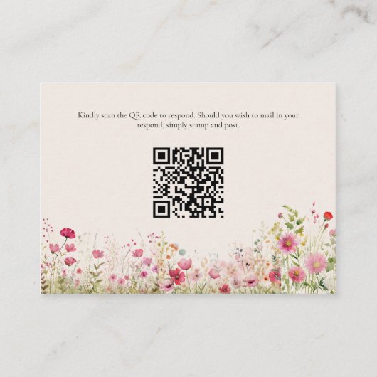 Elegante Wilde Bloem Online Rsvp QR Code Bruiloft Informatiekaartje (Achterkant)
