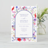 Elegante Wilde Bloem Paarse Boog Uitnodiging (Staand voorkant)