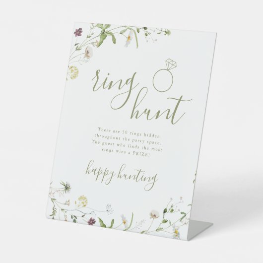 Elegante Wilde bloem ring zoek bruidsshowerspel Reclamebord Met Voetstuk (Voorkant)