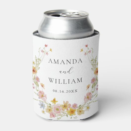 Elegante Wilde Bloem Roze Boog Bruiloft Blikjeskoeler (Blikje Voorkant)