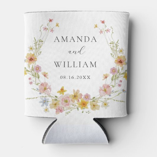 Elegante Wilde Bloem Roze Boog Bruiloft Blikjeskoeler (Voorkant)