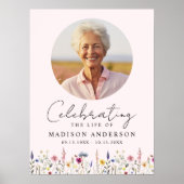 Elegante Wilde Bloem Roze Foto Herdenking van het  Poster (Voorkant)