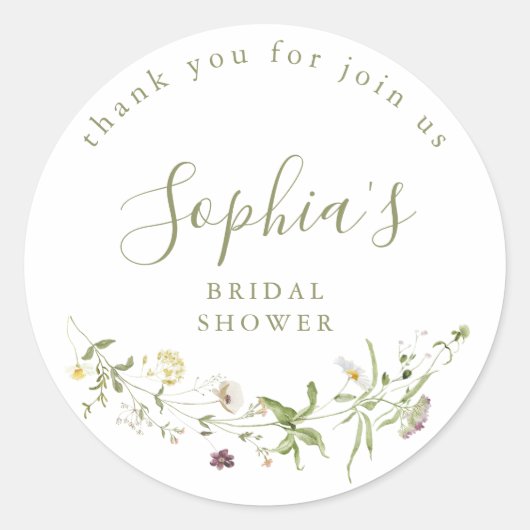 Elegante Wilde Bloem Rustieke Boho Bruidsfeest Ronde Sticker (Voorkant)