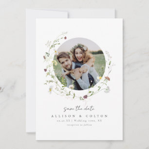 Elegante wilde bloem rustieke boho bruiloftsmonogr save the date