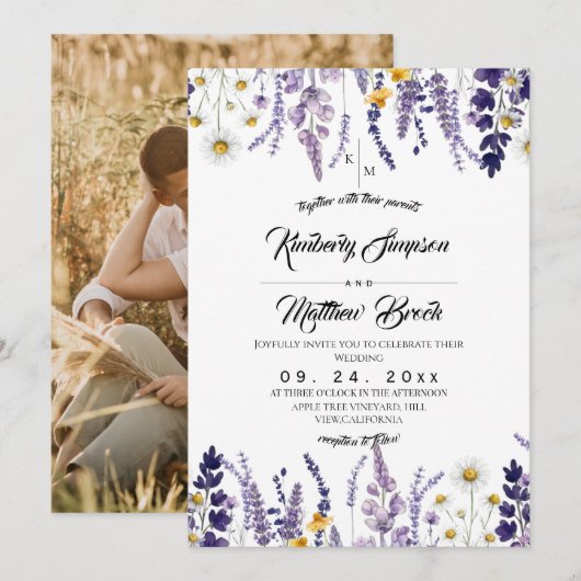 Elegante Wilde Bloem Rustieke Bruiloft Kaart (Voorkant / Achterkant)