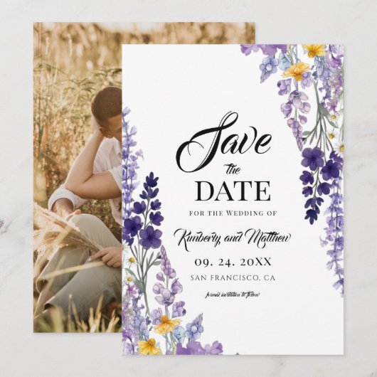 Elegante Wilde Bloem Rustieke Bruiloft Save The Date (Voorkant / Achterkant)