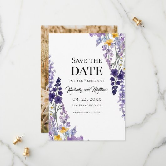 Elegante Wilde Bloem Rustieke Bruiloft Save The Date (Voorkant / Achterkant in situ)