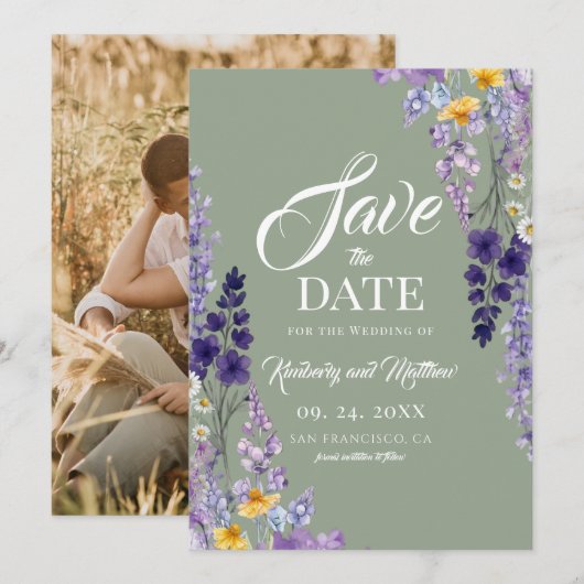 Elegante Wilde Bloem Rustieke Salie Bruiloft Save The Date (Voorkant / Achterkant)