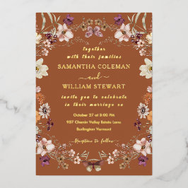 Elegante wilde bloem rustieke terracotta bruiloft folie uitnodiging
