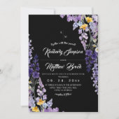 Elegante Wilde Bloem Rustieke Zwarte Bruiloft Kaart (Voorkant)