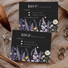 Elegante Wilde Bloem Rustieke Zwarte Bruiloft RSVP Kaartje