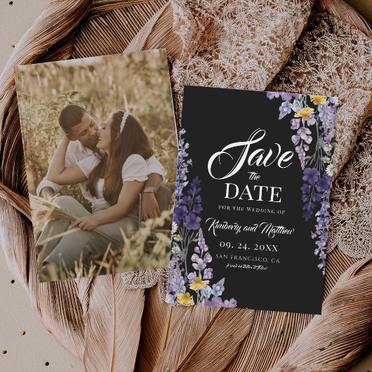Elegante Wilde Bloem Rustieke Zwarte Bruiloft Save The Date