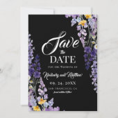 Elegante Wilde Bloem Rustieke Zwarte Bruiloft Save The Date (Voorkant)