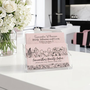 Elegante wilde bloem schets blozend roze zwart QR- Visitekaartje