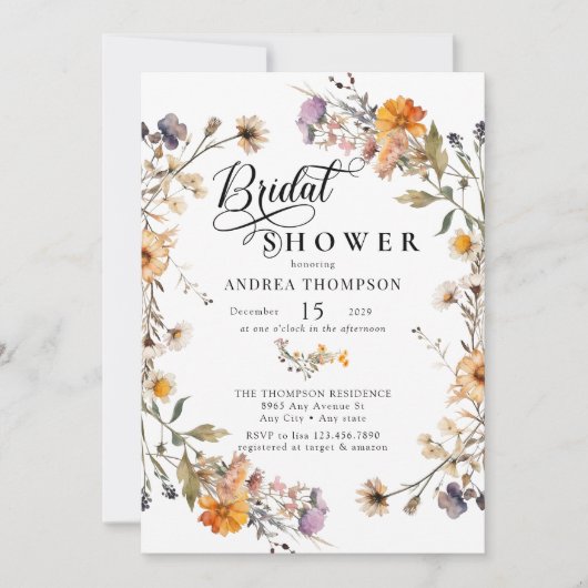 Elegante Wilde Bloem | Script Bruidsmeisje Feest Kaart (Voorkant)