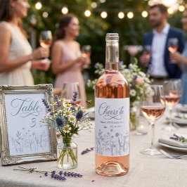 Elegante wilde bloem stoffig blauwe proost op maat wijn etiket