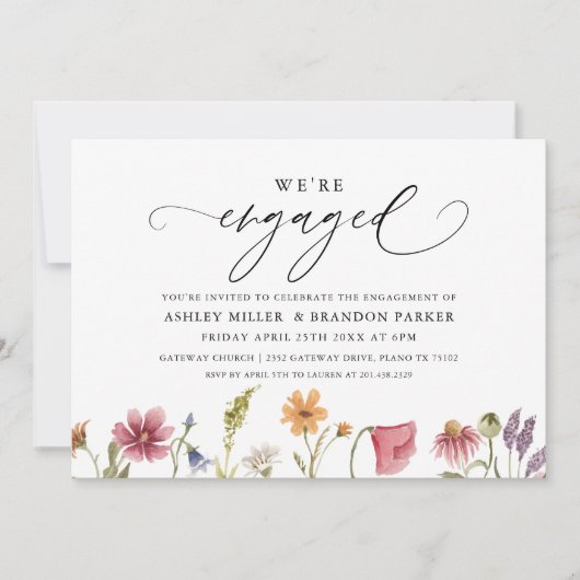 Elegante Wilde Bloem Verlovingsfeest Uitnodiging (Voorkant)