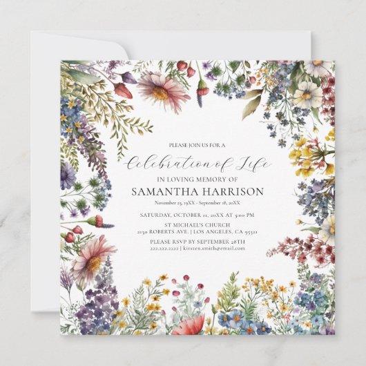 Elegante wilde bloem viering van het leven kaart (Voorkant)