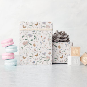Elegante wilde bloem & vlinder Toile-De-Jouy Cadeaupapier
