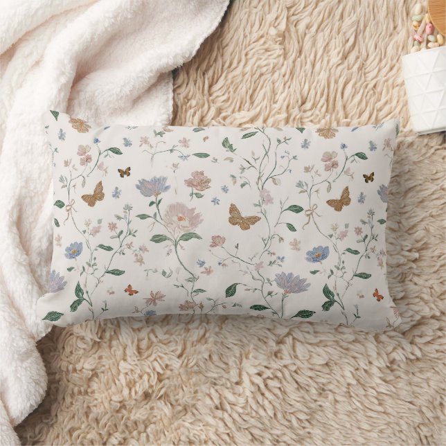 Elegante wilde bloem & vlinder Toile-De-Jouy  Kussen (Deken)