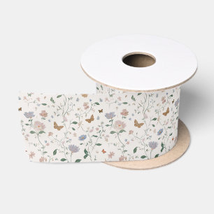 Elegante wilde bloem & vlinder Toile-De-Jouy Satijnen Lint
